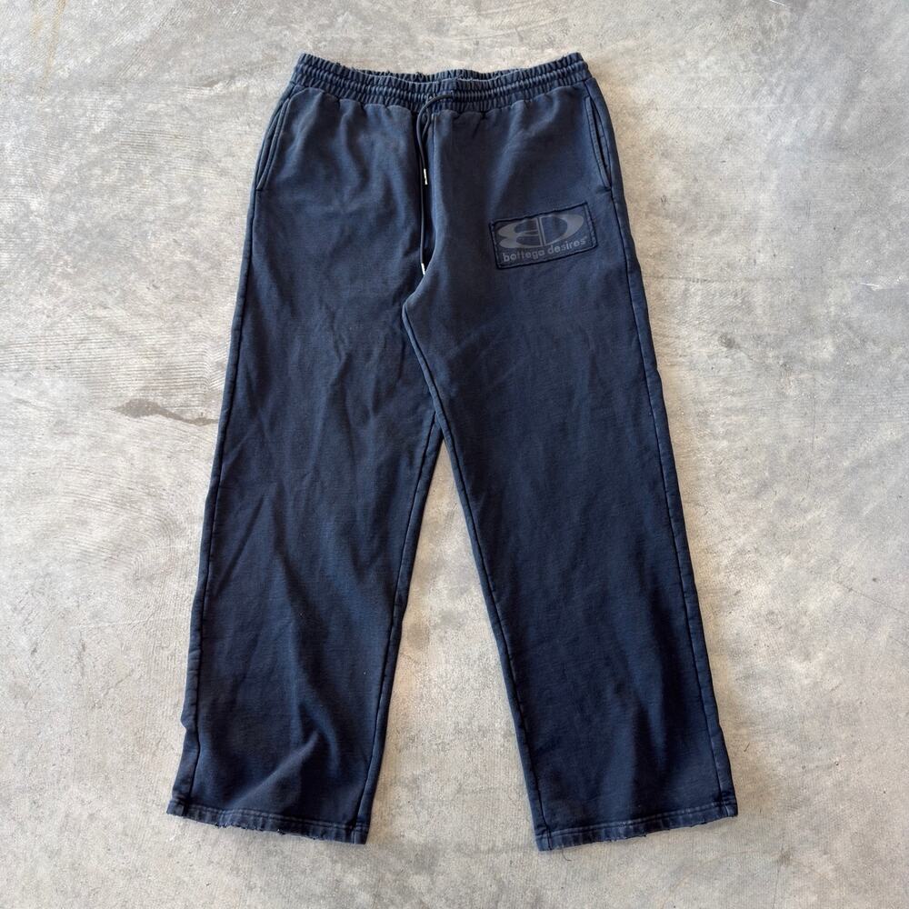 Bottega Desires Sweatpants Faded Black Logo Patch Zip Hem Joggers Mens 3XL